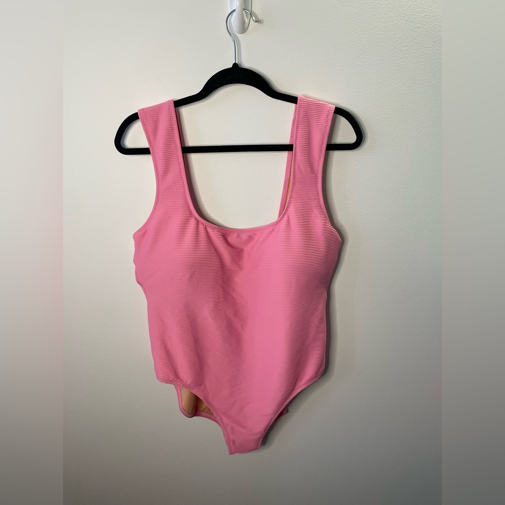 NWT J. Crew Barbie Pink Rib Square-Neck One-Piece Swimsuit Bathing Suit Padded